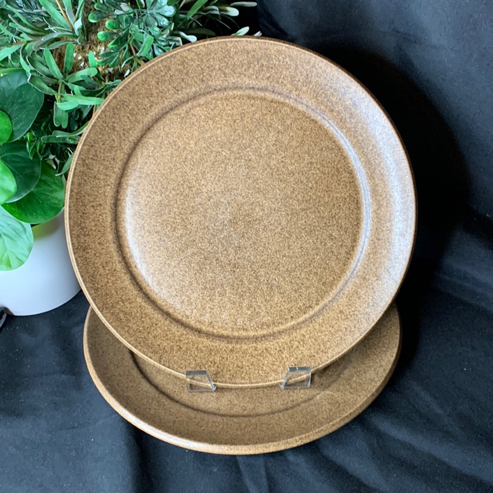 Set of 2 vintage speckled 10” stoneware dishes / dinner plates made in England